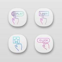 Click app icons set. UI UX user interface. Play, login, add to favorite. Web or mobile applications. Vector isolated illustrations