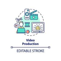 Video production concept icon. In demand skill for freelancing abstract idea thin line illustration. Become video blogger. Isolated outline drawing. Editable stroke. vector