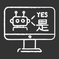 Language translation service chalk icons. Multilingual chatbot. Desktop instant online machine translator. Artificial intelligence. Automated interpretation. Isolated vector chalkboard illustration