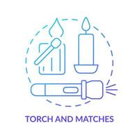 Torch and matches blue gradient concept icon. Things to pack for evacuation. Emergency preparedness abstract idea thin line illustration. Isolated outline drawing. vector