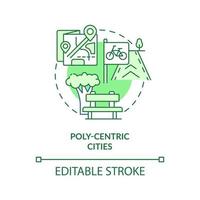 Poly-centric cities green concept icon. Urban development abstract idea thin line illustration. Metropolitan system. Isolated outline drawing. Editable stroke. vector