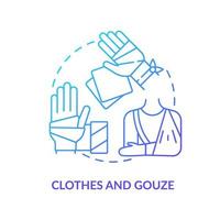 Clothes and gauze blue gradient concept icon. First aid kit components. Medical supplies to survive war abstract idea thin line illustration. Isolated outline drawing. vector