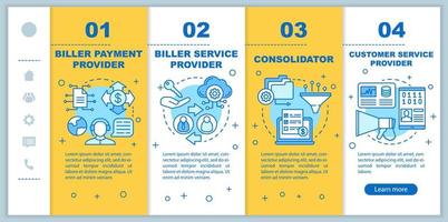 Billing services onboarding mobile web pages vector template. Responsive smartphone website interface idea with linear illustrations. Webpage walkthrough step screens. Color concept