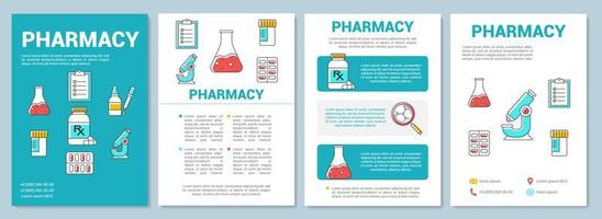 diseño de plantilla de la industria de producción de medicamentos. investigación de farmacia. folleto, folleto, diseño de impresión de folleto con ilustraciones lineales. diseños de páginas vectoriales para revistas, informes anuales, carteles publicitarios vector