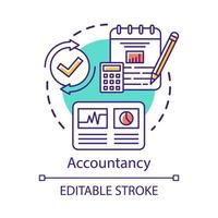 Accountancy concept icon. Budgeting and finance planning. Keeping financial records. Performing audits. Bookkeeping idea thin line illustration. Vector isolated outline drawing. Editable stroke