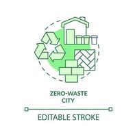 Zero-waste city green concept icon. Green urbanism principle abstract idea thin line illustration. Waste management. Isolated outline drawing. Editable stroke. vector