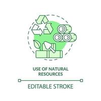 Use of natural resources green concept icon. Eco-friendly architecture principle abstract idea thin line illustration. Isolated outline drawing. Editable stroke. vector