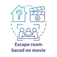 Escape room based on movies blue gradient concept icon. Film theme quest idea thin line illustration. Strategy teamwork game. Team solving problem. Vector isolated outline drawing