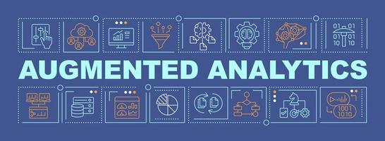 Advanced analytics word concepts dark blue banner. Enhance analytical abilities. Infographics with icons on color background. Isolated typography. Vector illustration with text.