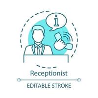 Receptionist concept icon. Secretary, manager, assistant idea thin line illustration. Call center, helpdesk, information center. Hotel reservation. Vector isolated outline drawing. Editable stroke