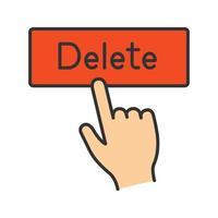 Delete button click color icon. Del. Hand pressing button. Isolated vector illustration