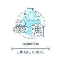 Cordwood turquoise concept icon. Sustainable building material abstract idea thin line illustration. Construction. Isolated outline drawing. Editable stroke. vector