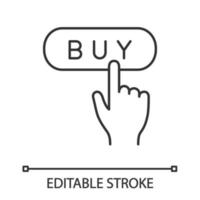 Buy button linear icon. Thin line illustration. Add to cart. Online shopping. Digital purchase. Contour symbol. Vector isolated outline drawing. Editable stroke