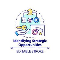 Identifying strategic opportunities concept icon. Business analytics task abstract idea thin line illustration. Isolated outline drawing. Editable stroke. vector