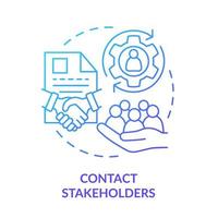 Contact stakeholders blue gradient concept icon. Partnership. Step of stakeholder relations abstract idea thin line illustration. Isolated outline drawing. vector