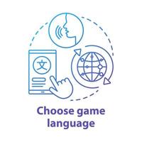 Choose game language blue gradient concept icon. Select quest translation idea thin line illustration. Multilingual communication. Different linguistic features. Vector isolated outline drawing