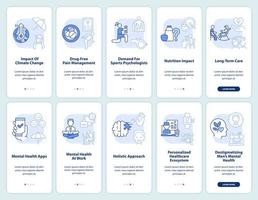 Trends in psychology light blue onboarding mobile app screen set. Walkthrough 5 steps graphic instructions pages with linear concepts. UI, UX, GUI template. vector