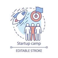Startup camp concept icon. Investors, shareholders help idea thin line illustration. Company, business employee bootcamp. Fresh corporation assistance. Vector isolated outline drawing. Editable stroke
