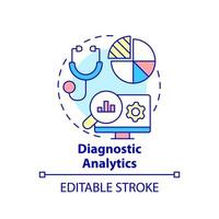 icono del concepto de análisis de diagnóstico. tipo de análisis de datos comerciales idea abstracta ilustración de línea delgada. Análisis de raíz de la causa. dibujo de contorno aislado. trazo editable. vector