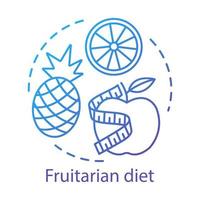 dieta frugívora, icono del concepto de nutrición vegetariana. ilustración de línea delgada de idea de estilo de vida vegano. frutas orgánicas, comida saludable. manzana fresca, piña y naranja vector dibujo de contorno aislado