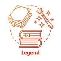 Legend red gradient concept icon. Storytelling idea thin line illustration. Fables, fiction, myths with magic literature elements. Fairy tales, fantasy books. Vector isolated outline drawing