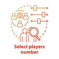 Select players number red gradient concept icon. Teamwork idea thin line illustration. Choosing and adjusting team. Picking up players quantity. Vector isolated outline drawing