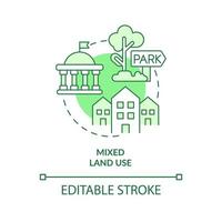 Mixed land use green concept icon. Creating eco-friendly cities abstract idea thin line illustration. Public spaces. Isolated outline drawing. Editable stroke. vector