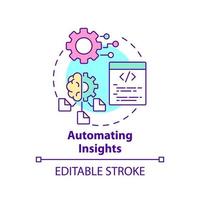 Automating insights concept icon. Advanced analytics abstract idea thin line illustration. Machine learning algorithm. Isolated outline drawing. Editable stroke. vector