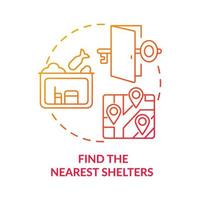 Find nearest shelters red gradient concept icon. Hide to save life during shelling. Actions during war abstract idea thin line illustration. Isolated outline drawing. vector