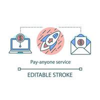 Pay anyone service concept icon. Online money transfers, safe currency transactions idea thin line illustration. Online banking company services. Vector isolated outline drawing. Editable stroke