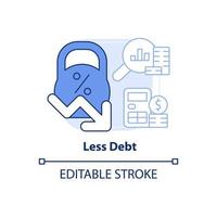 Less debt light blue concept icon. Deficit accumulation. Balanced budget requirement abstract idea thin line illustration. Isolated outline drawing. Editable stroke. vector