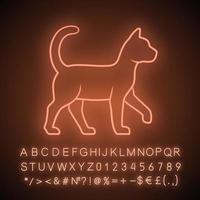 Witch cat neon light icon. Sorceress pet. Magic cat. Witchcraft and sorcery symbol. Glowing sign with alphabet, numbers. Vector isolated illustration