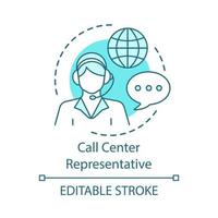 Call center representative concept icon. Online support, hotline operator, consultant manager idea thin line illustration. Helpdesk worker, dispatcher. Vector isolated outline drawing. Editable stroke