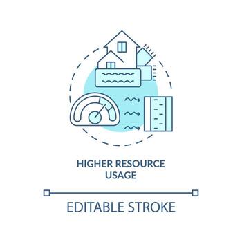 Higher resource usage turquoise concept icon. Disadvantage of zero-energy building abstract idea thin line illustration. Isolated outline drawing. Editable stroke. vector