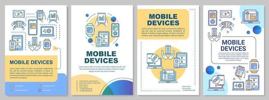 Mobile devices brochure template. Wireless technology. Flyer, booklet, leaflet print, cover design, linear illustrations. Vector page layouts for magazines, annual reports, advertising posters