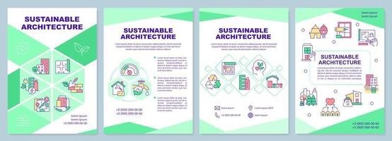 Sustainable architecture green brochure template. Protect environment. Leaflet design with linear icons. 4 vector layouts for presentation, annual reports.