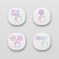 Click app icons set. Message, accept and decline, turn off, download. UI UX user interface. Web or mobile applications. Vector isolated illustrations