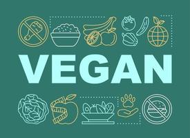 banner de conceptos de palabras de nutrición vegana. presentación de estilo de vida vegetariano, sitio web. idea de tipografía de letras aisladas con iconos lineales. ilustración de contorno de vector de frutas y verduras orgánicas