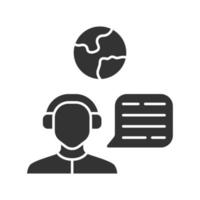 Immigration consultant glyph icon. Online support, hotline operator, Office, help desk worker, dispatcher. Travel agent. Trip advisor. Silhouette symbol. Negative space. Vector isolated illustration