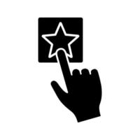 Add to favorite button click glyph icon. Bookmark. Hand pressing button. Silhouette symbol. Negative space. Vector isolated illustration