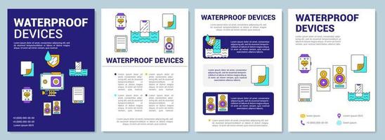 Waterproof, water resistant devices brochure template layout. Flyer, booklet, leaflet print design with linear illustrations. Vector page layouts for magazines, annual reports, advertising posters