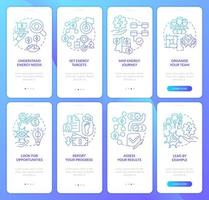 Energy strategy blue gradient onboarding mobile app screen set. Walkthrough 4 steps graphic instructions pages with linear concepts. UI, UX, GUI template. vector
