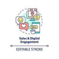 Sales and digital engagement concept icon. Trendy skill in IT abstract idea thin line illustration. Social media presence. Isolated outline drawing. Editable stroke. vector