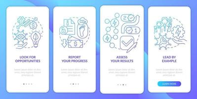 Planning energy management blue gradient onboarding mobile app screen. Walkthrough 4 steps graphic instructions pages with linear concepts. UI, UX, GUI template. vector