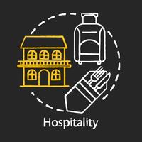Hospitality chalk concept icon. Lodging industry. Restaurant and hotel service. Accommodation for travelers. Tourist sector idea. Vector isolated chalkboard illustration
