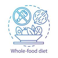 Whole food diet, vegetarian nutrition concept icon. Vegan lifestyle idea thin line illustration. Healthy meal, fastfood abstention. Chicken, walnut and vegetable salad vector isolated outline drawing