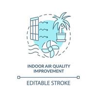 Indoor air quality improvement turquoise concept icon. Eco-friendly architecture abstract idea thin line illustration. Isolated outline drawing. Editable stroke. vector