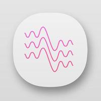 Flowing wavy lines app icon. UI UX user interface. Fluid parallel soundwaves. Sound waves. Abstract organic waveforms. Vibration amplitude. Web or mobile applications. Vector isolated illustration