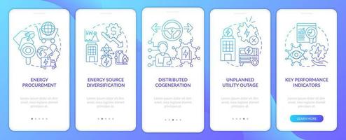 pantalla de aplicación móvil de incorporación de degradado azul de gestión de energía exitosa. tutorial 5 pasos páginas de instrucciones gráficas con conceptos lineales. interfaz de usuario, ux, plantilla de interfaz gráfica de usuario. vector
