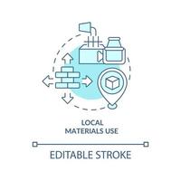 Local materials use turquoise concept icon. Green urbanism basis abstract idea thin line illustration. Ecological building. Isolated outline drawing. Editable stroke. vector